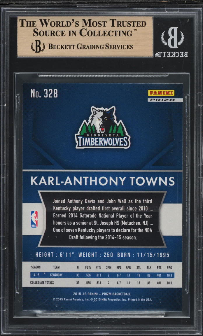 2015 Panini Prizm Flash Karl-Anthony Towns ROOKIE #328 BGS 9.5 GEM MINT