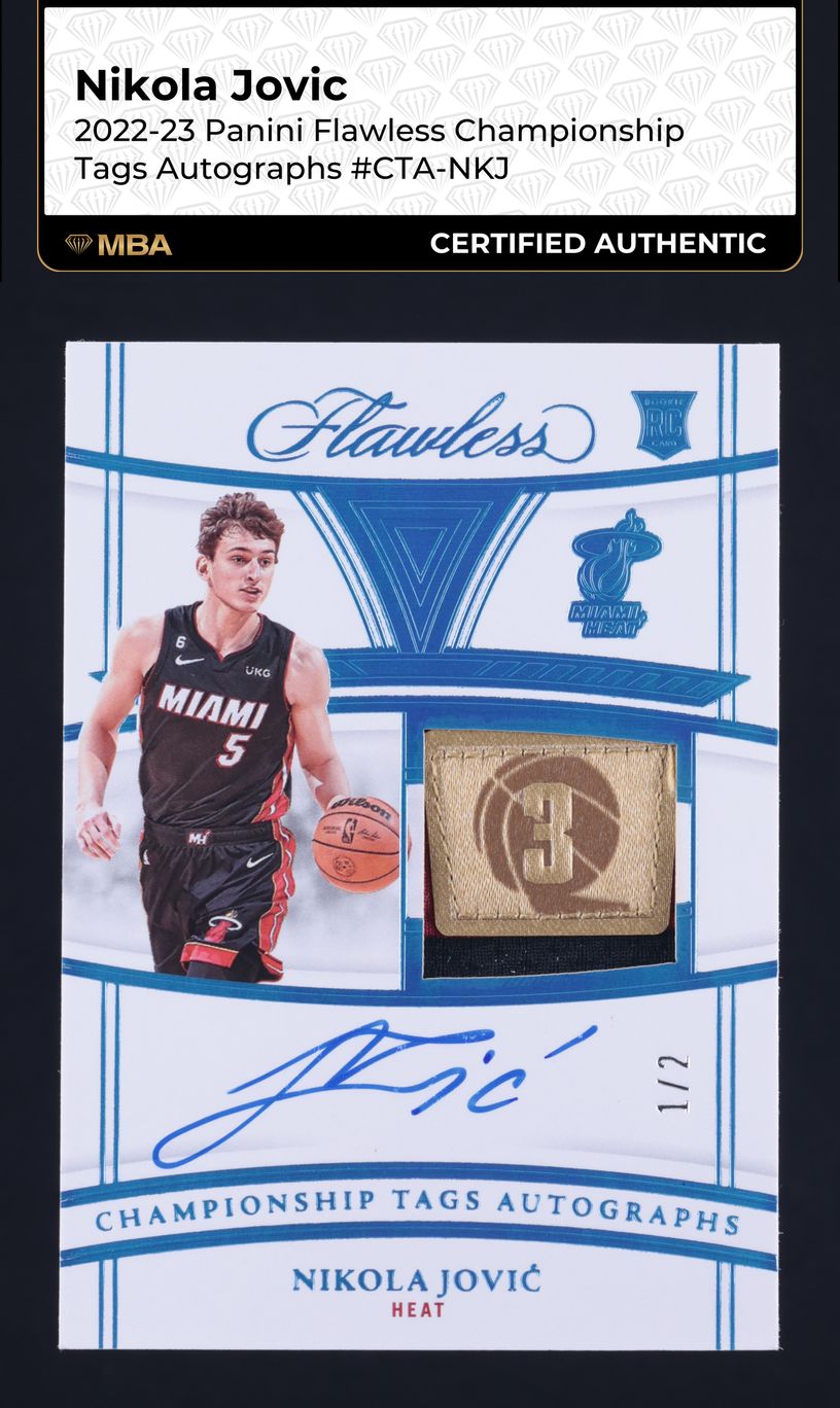 2022 Panini Flawless Championship Tags Nikola Jovic RC PATCH AUTO 1/2 MBA AUTH