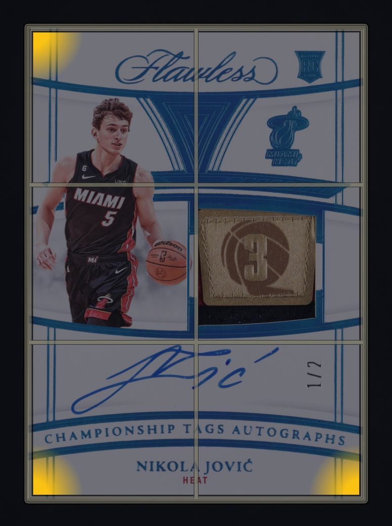 2022 Panini Flawless Championship Tags Nikola Jovic RC PATCH AUTO 1/2 MBA AUTH