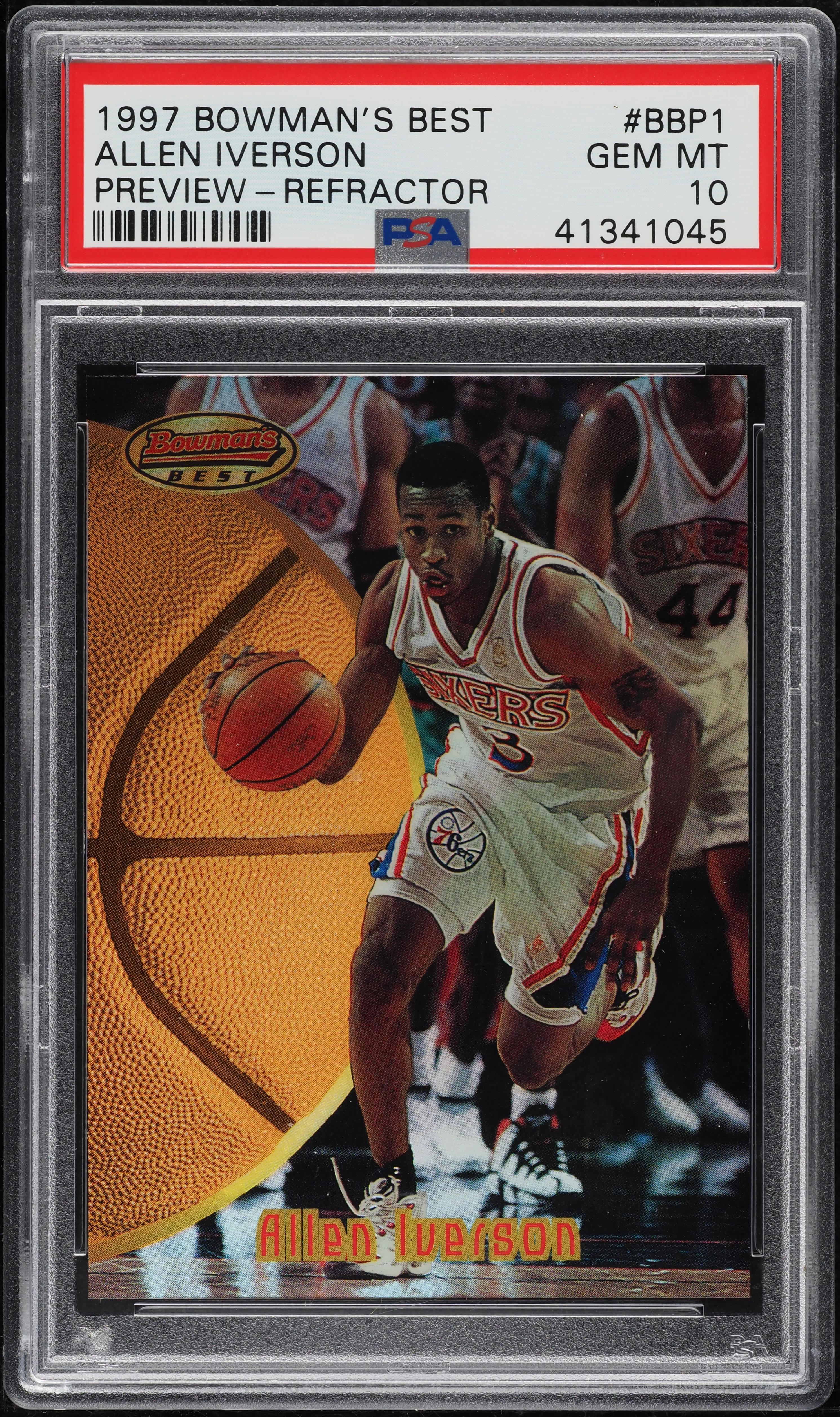 1997 Bowman's Best Preview Refractor Allen Iverson #BBP1 PSA 10