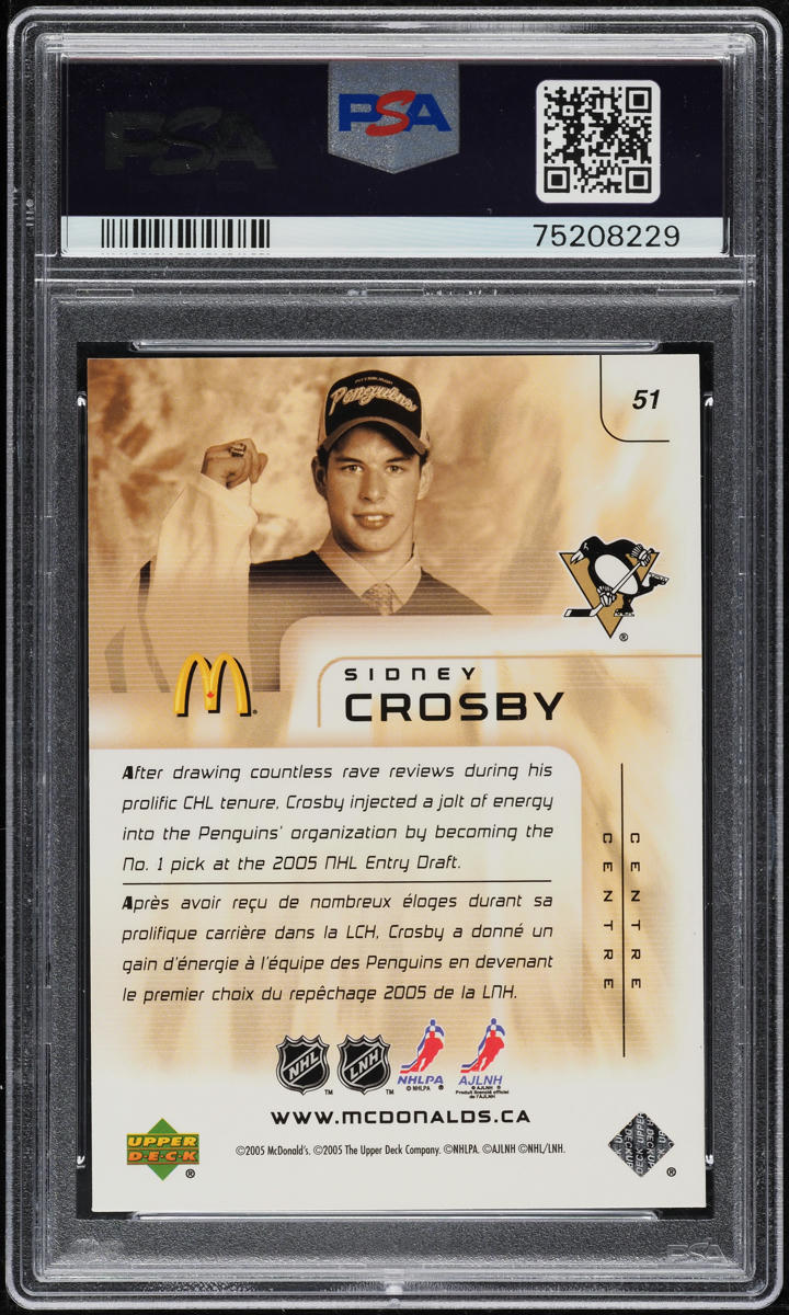 2005 Upper Deck McDonald's Sidney Crosby ROOKIE #51 PSA 10 GEM MINT
