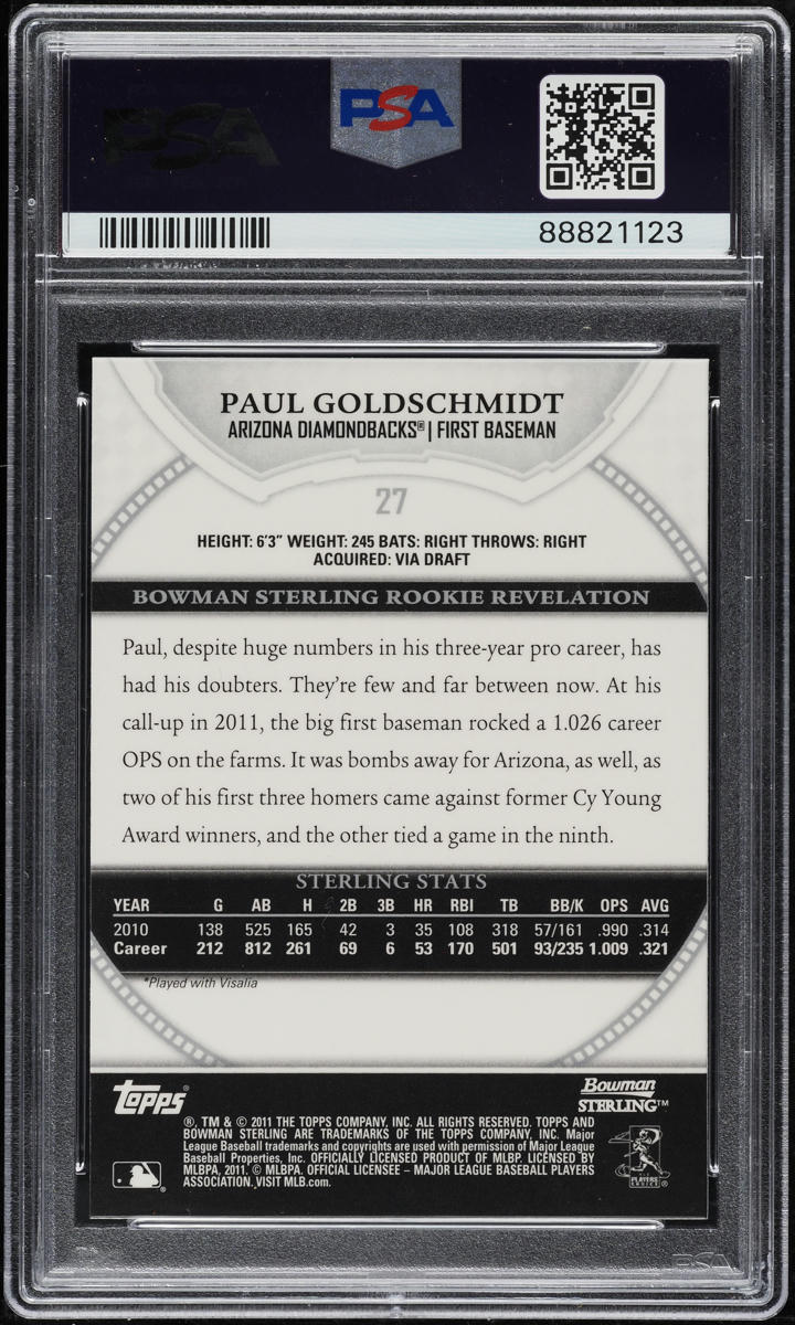 2011 Bowman Sterling Paul Goldschmidt ROOKIE #27 PSA 10 GEM MINT