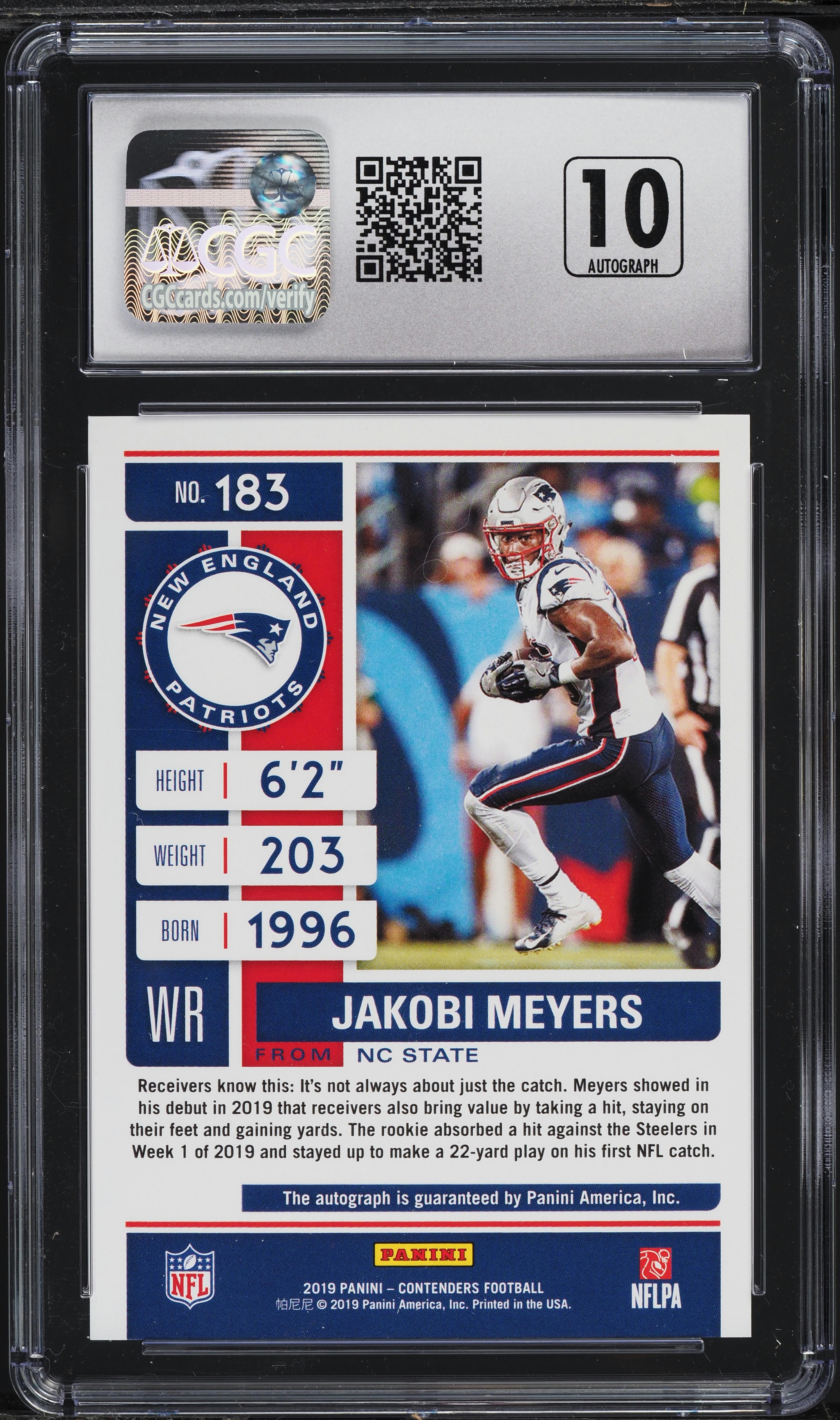 2019 Panini Contenders Ticket Jakobi Meyers ROOKIE AUTO #183 CGC