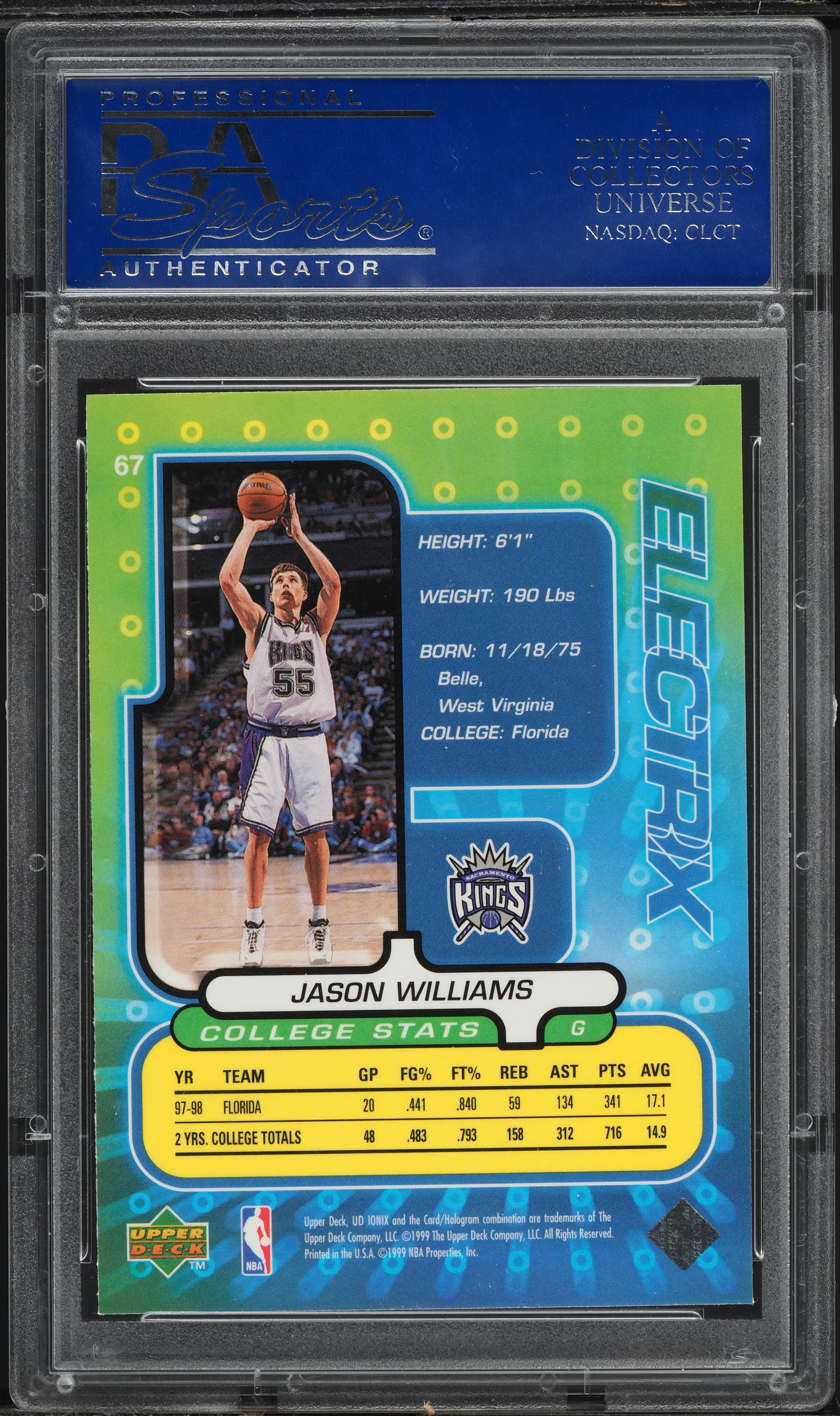 1998 Upper Deck Ionix Jason Williams ROOKIE #67 PSA 10 GEM MINT on