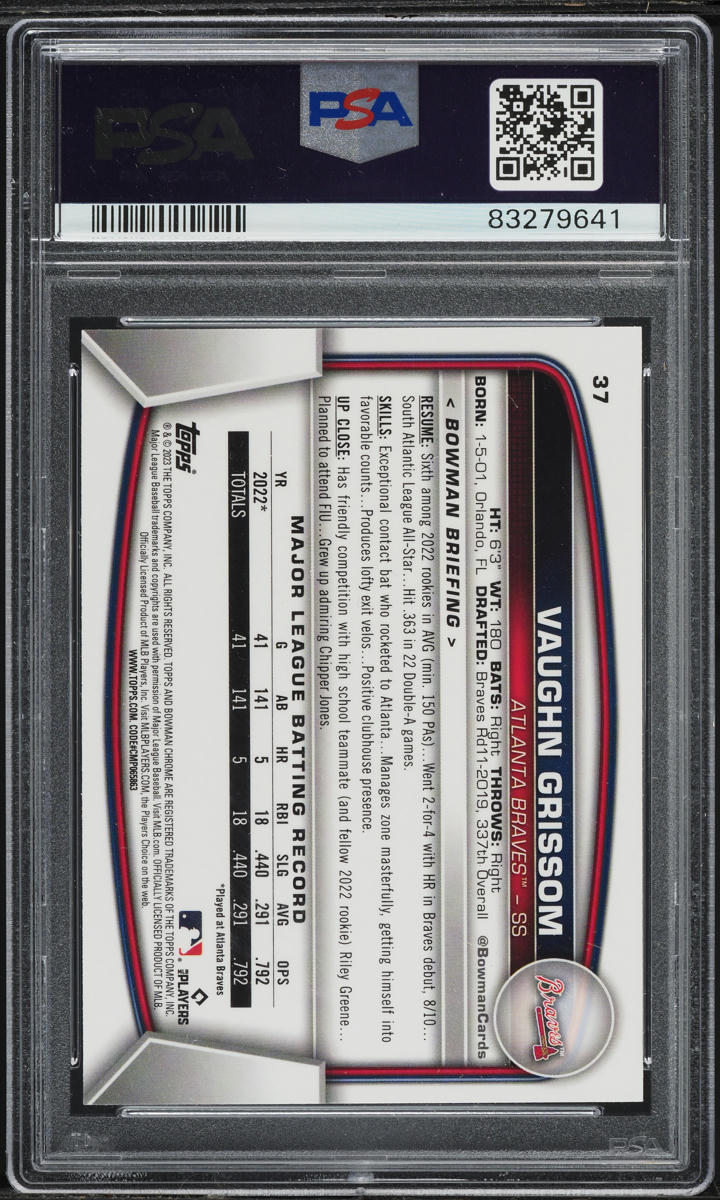 2023 Bowman Chrome Vaughn Grissom ROOKIE #37 PSA 10 GEM MINT
