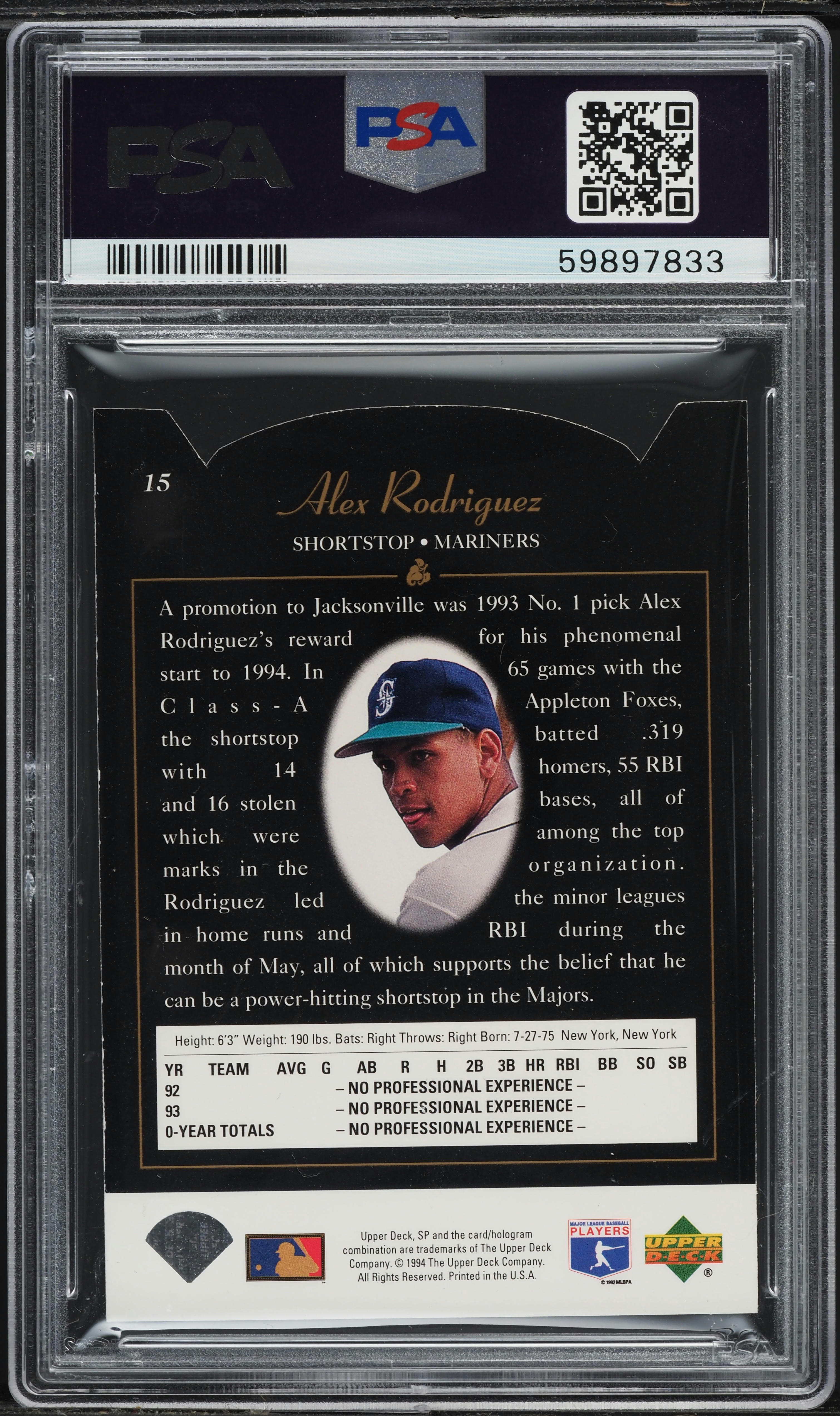 1994 SP Foil Alex Rodriguez ROOKIE #15 PSA 6 EXMT on Fanatics Collect