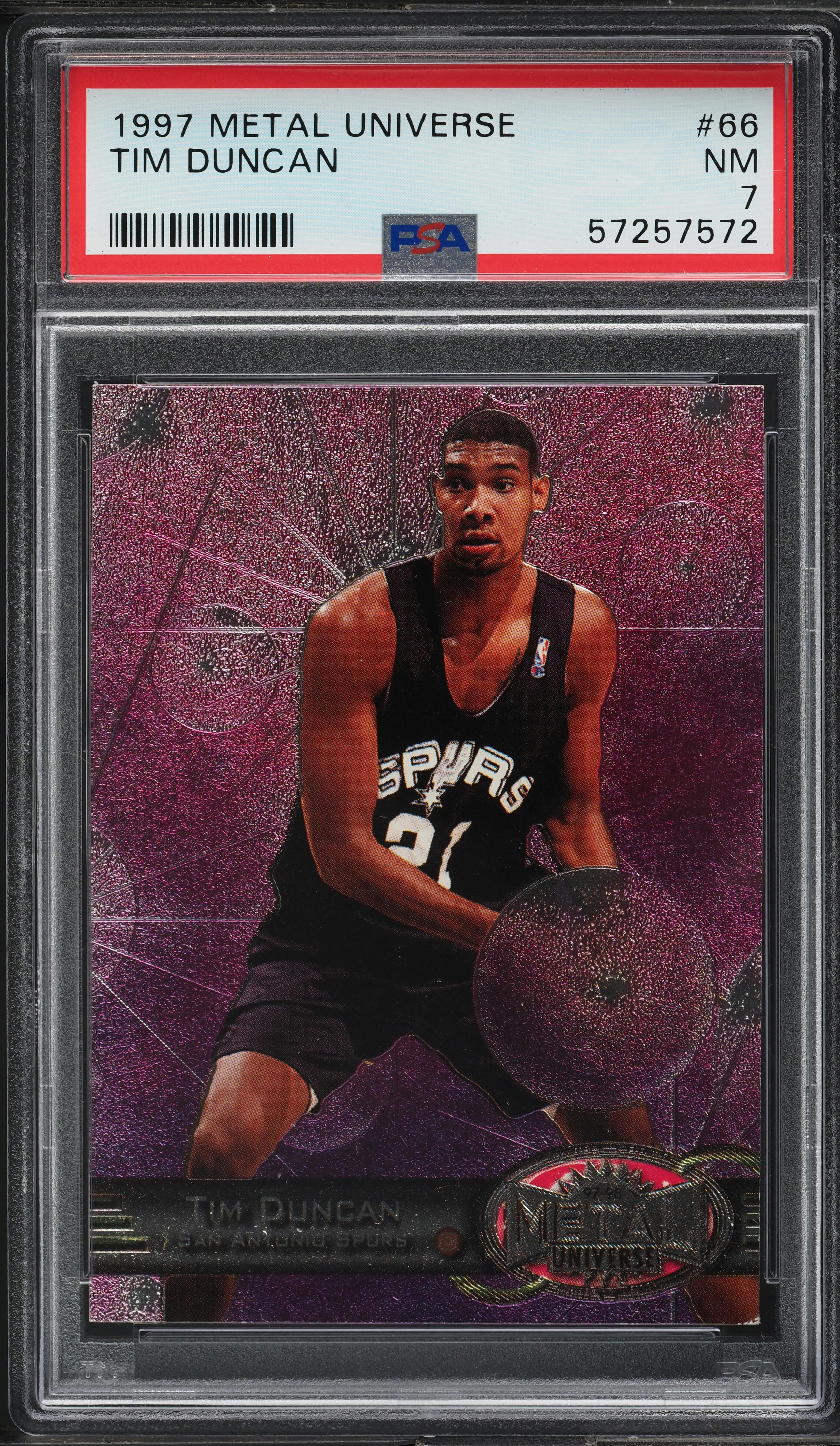 1997 Metal Universe Tim Duncan ROOKIE #66 PSA 7 NRMT on Fanatics