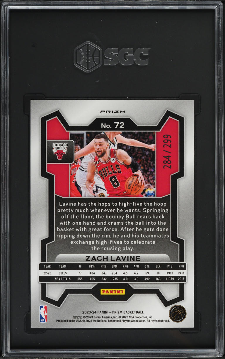 2023 Panini Prizm Red Zach Lavine /299 #72 SGC 10 GEM MINT on