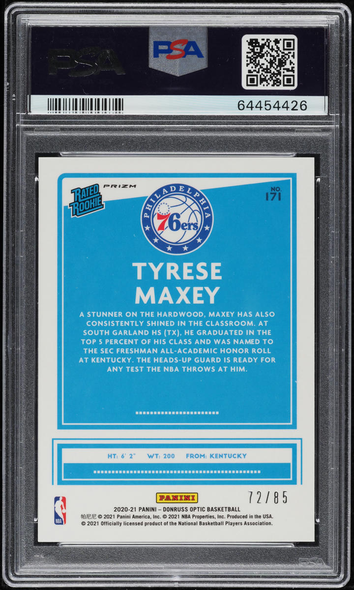 2020 Donruss Optic Fast Break Red Tyrese Maxey ROOKIE /85 #171 PSA 10 GEM MINT