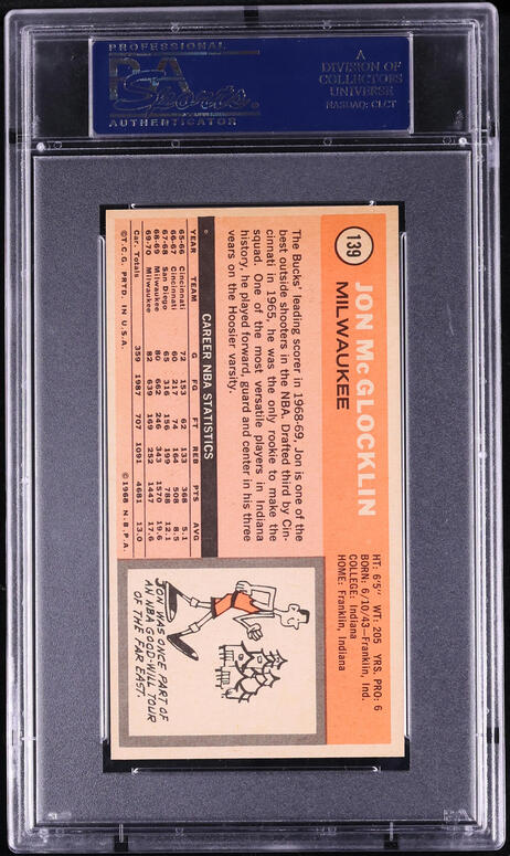 1970 Topps Basketball Jon McGlocklin #139 PSA 9 MINT