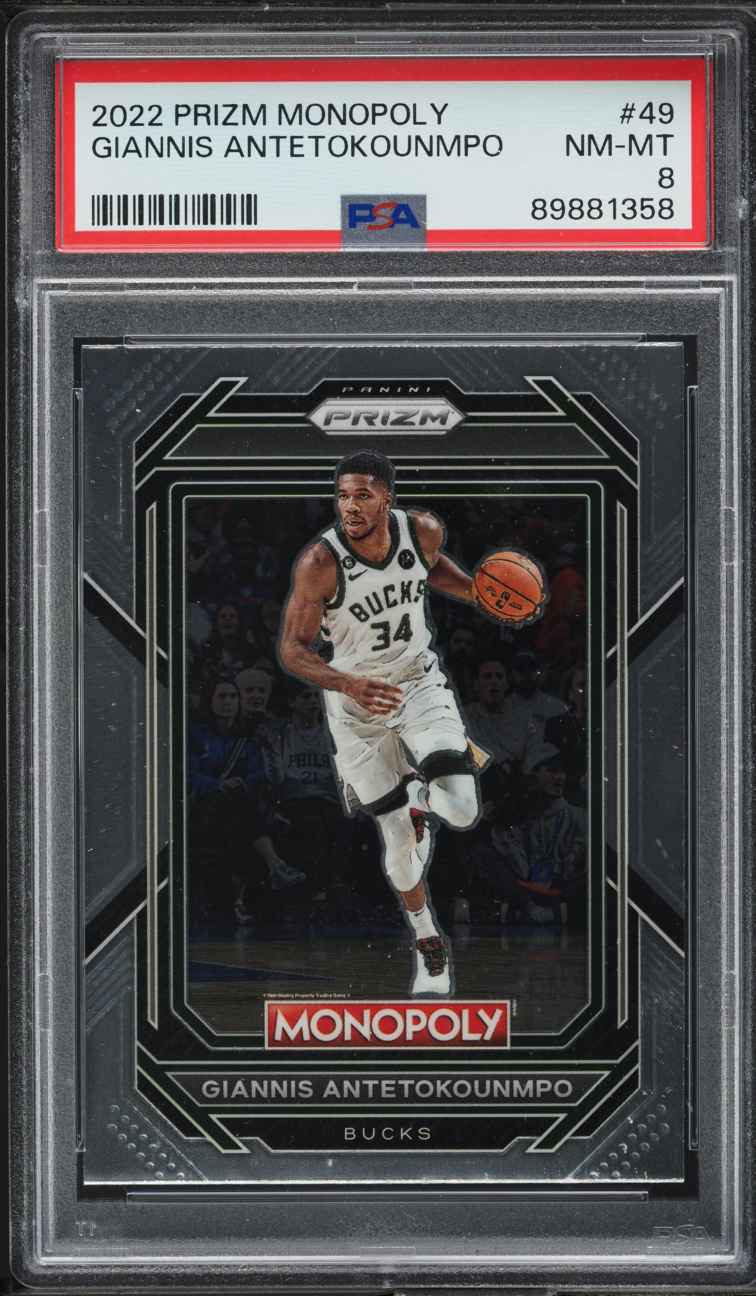 2022 Panini Prizm Monopoly Giannis Antetokounmpo #49 PSA 8 NM-MT