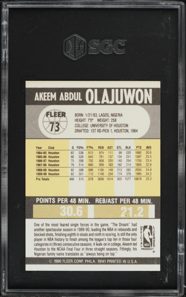 1990 Fleer Basketball Hakeem Olajuwon #73 SGC 9 MINT