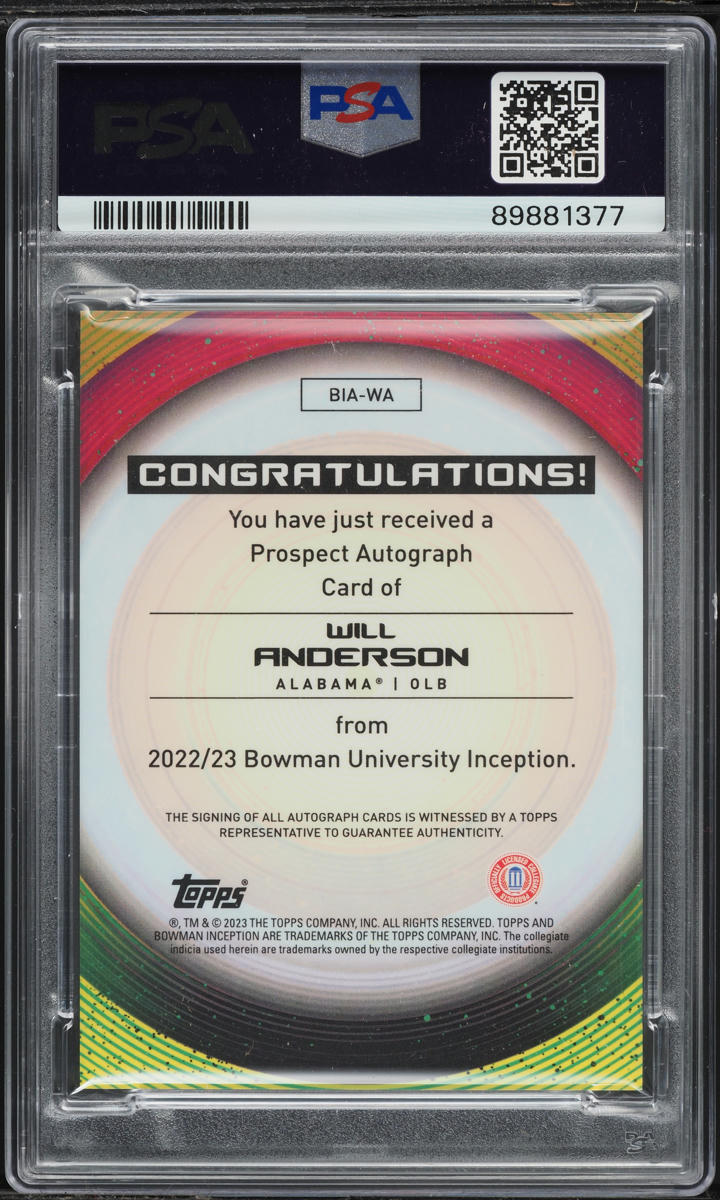 2022 Bowman University Inception Blue Foil Will Anderson ROOKIE AUTO /99 PSA 10