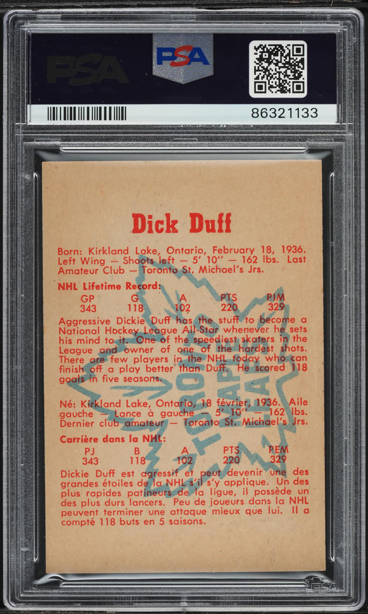 1960 Parkhurst Dick Duff #12 PSA 8 NM-MT