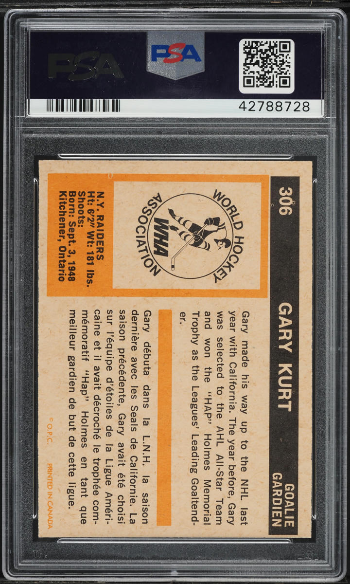 1972 O-Pee-Chee Hockey Gary Kurt #306 PSA 8 NM-MT
