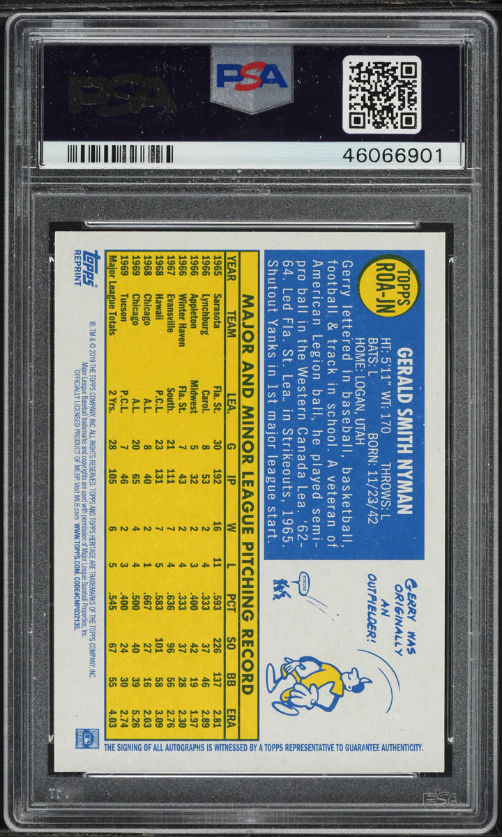 2019 Topps Heritage Real One Gerry Nyman AUTO #ROA-JN PSA 10 GEM MINT