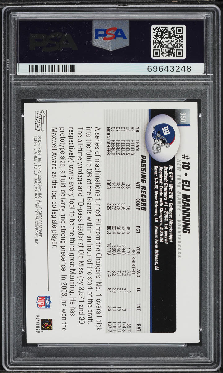 2004 Topps Collection Eli Manning ROOKIE #350 PSA 6 EXMT