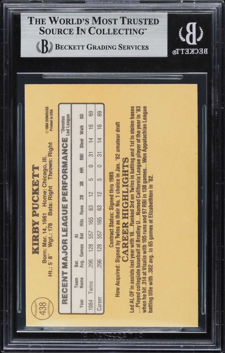1985 Donruss Kirby Puckett ROOKIE #438 BGS 6.5 EXMT+