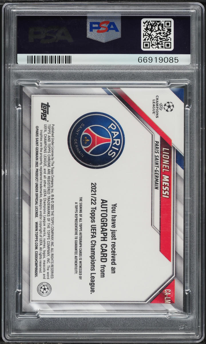 2021 Topps Chrome UEFA Orange Lava Refractor Lionel Messi AUTO DNA 9 PSA 9 MINT
