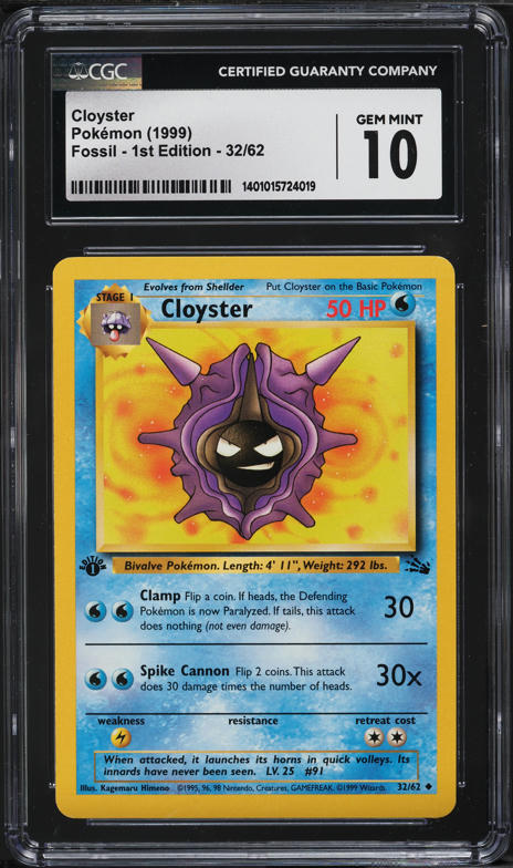 1999 Pokemon Fossil 1st Edition Cloyster #32 CGC 10 GEM MINT