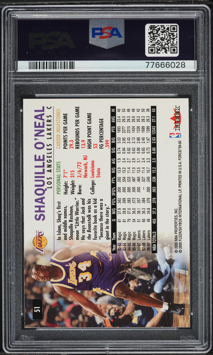 1999 Fleer Force Shaquille O'Neal #51 PSA 10 GEM MINT