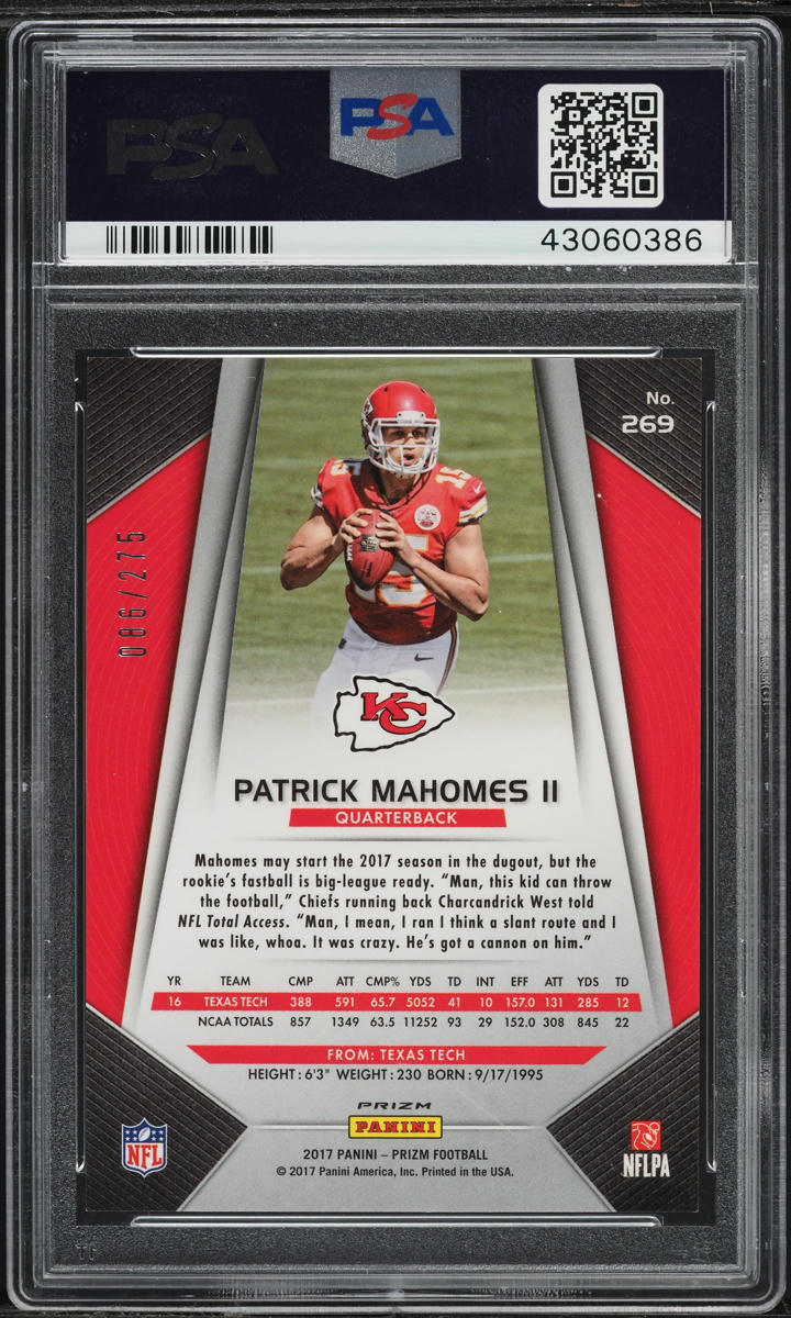 2017 Panini Prizm Orange Patrick Mahomes II ROOKIE /275 #269 PSA