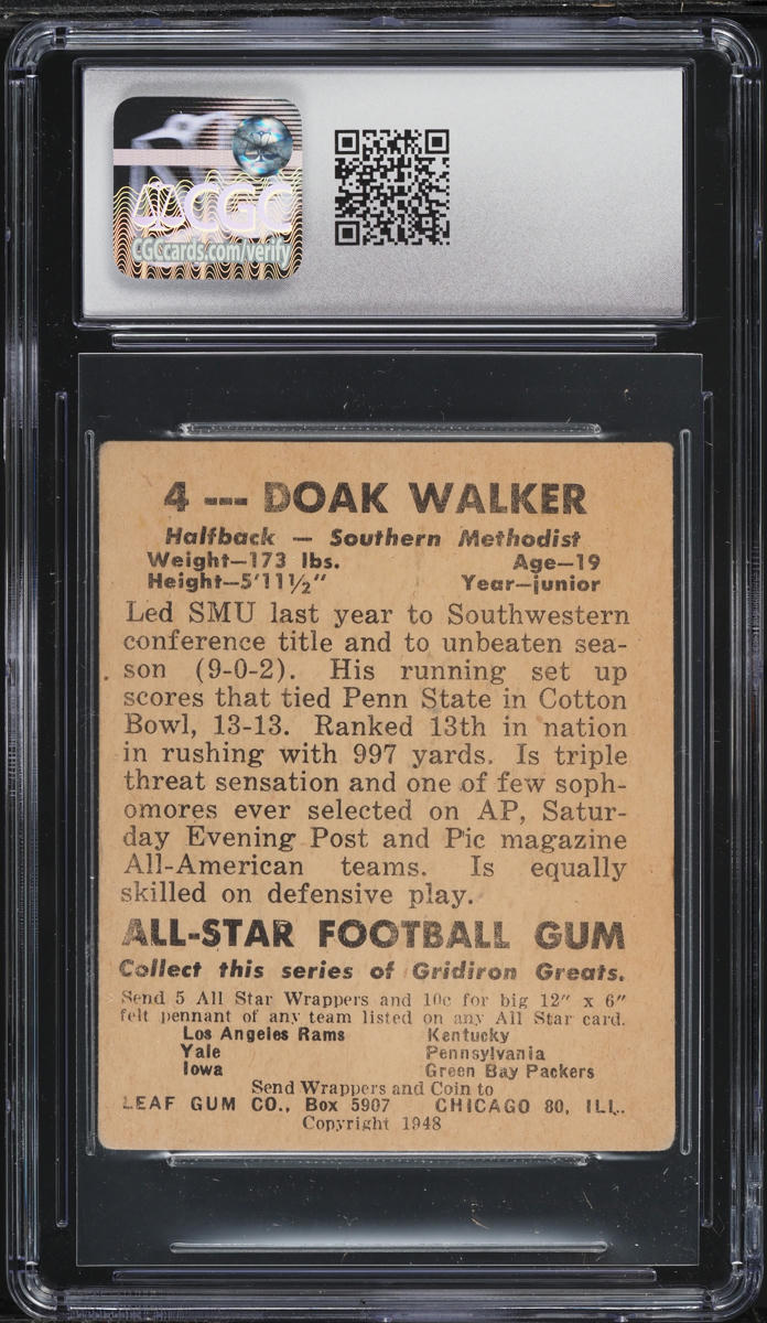 1948 Leaf Football Doak Walker ROOKIE #4 CGC 3 VG