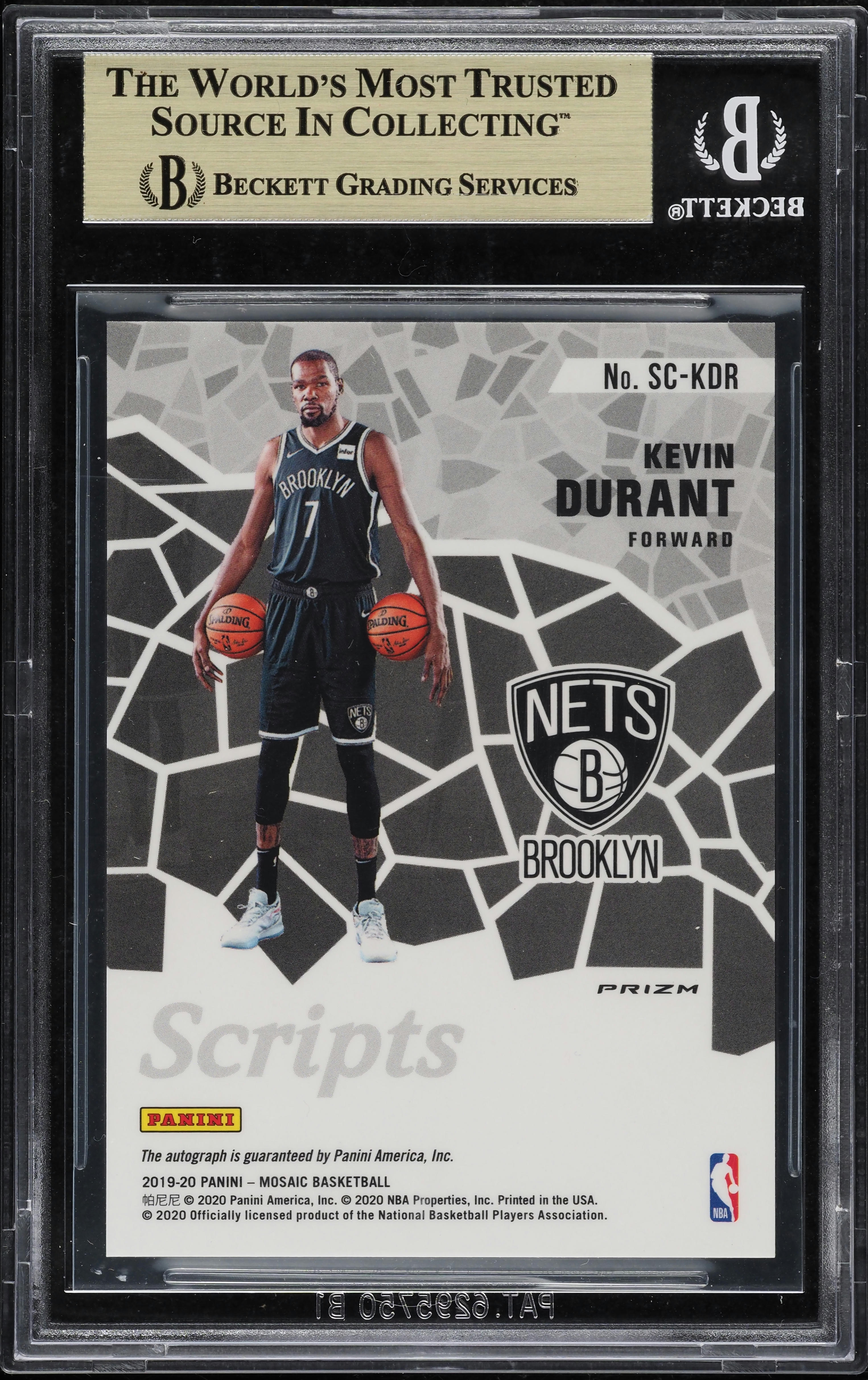 2019 Panini Mosaic Scripts Red Wave Kevin Durant AUTO #SC-KDR BGS