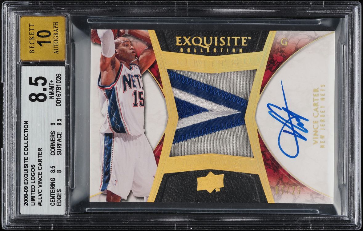 2008 Exquisite Collection Limited Logos Vince Carter PATCH AUTO /25 BGS 8.5