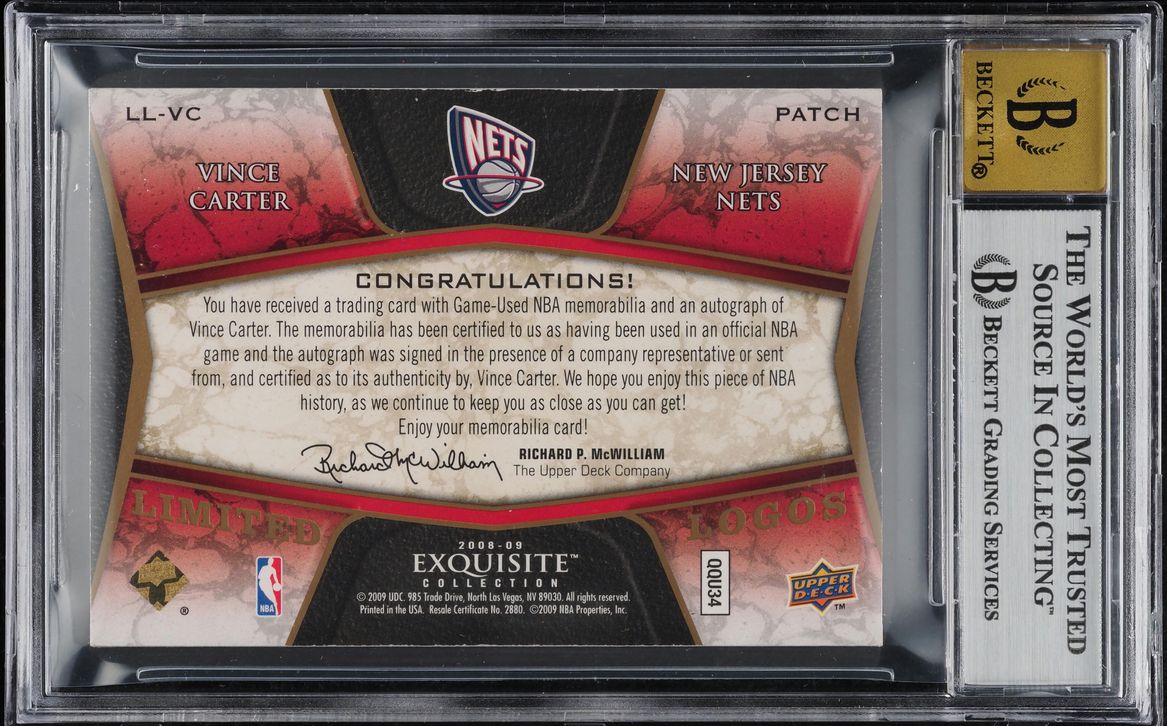 2008 Exquisite Collection Limited Logos Vince Carter PATCH AUTO /25 BGS 8.5