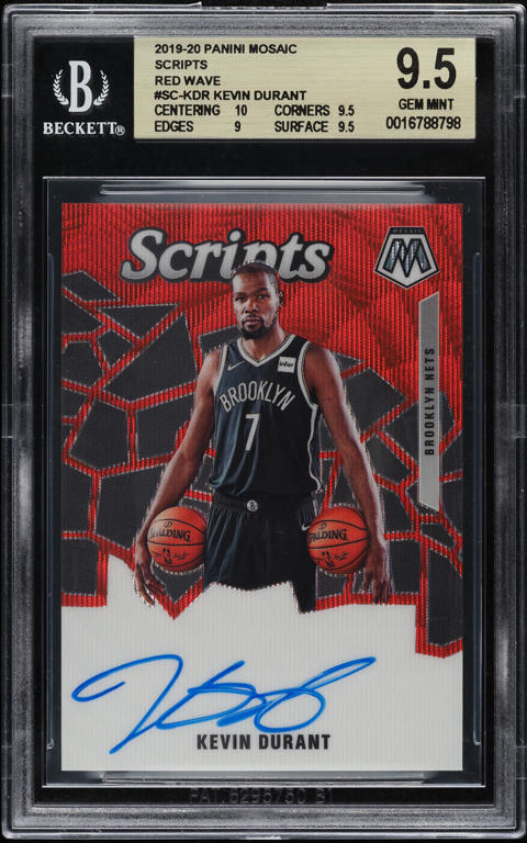 2019 Panini Mosaic Scripts Red Wave Kevin Durant AUTO #SC-KDR BGS