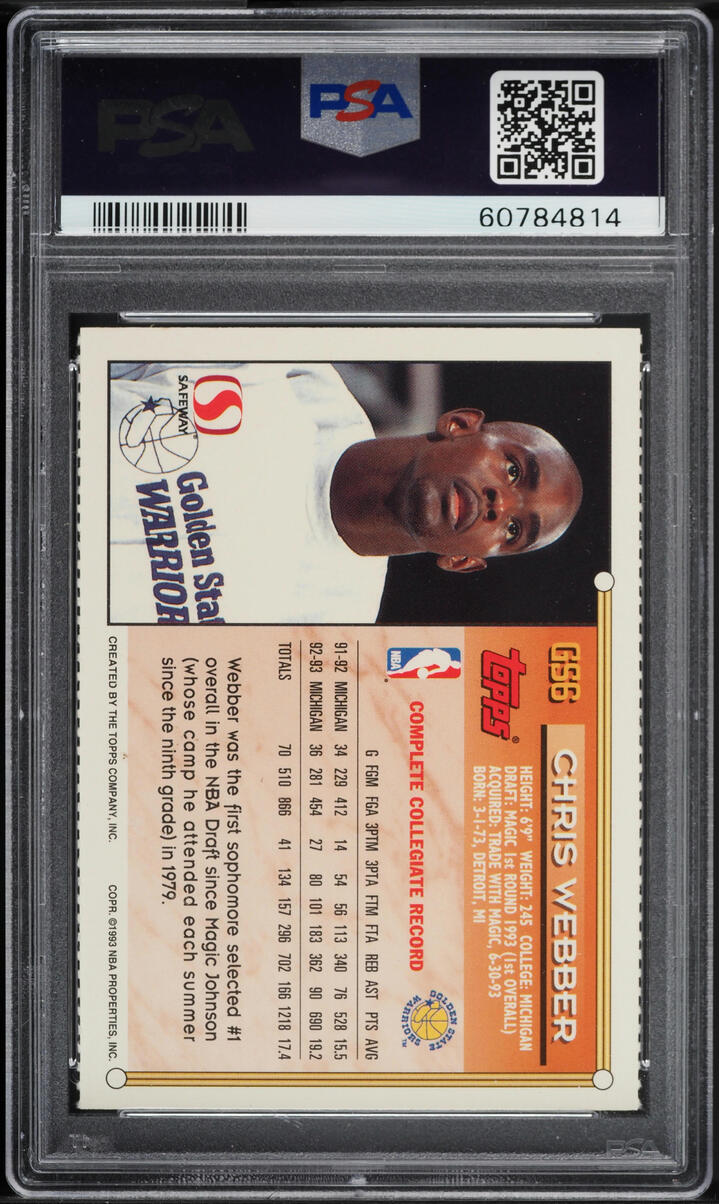 1993 Topps Safeway Warriors Chris Webber #GS6 PSA 8 NM-MT