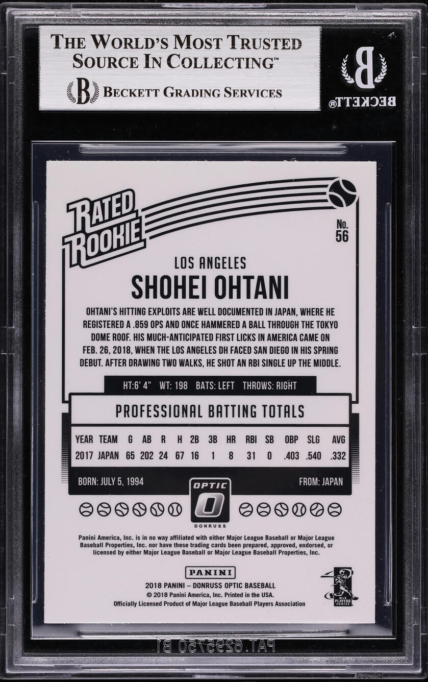 2018 Donruss Optic Variation Shohei Ohtani ROOKIE #56 BGS 9 MINT