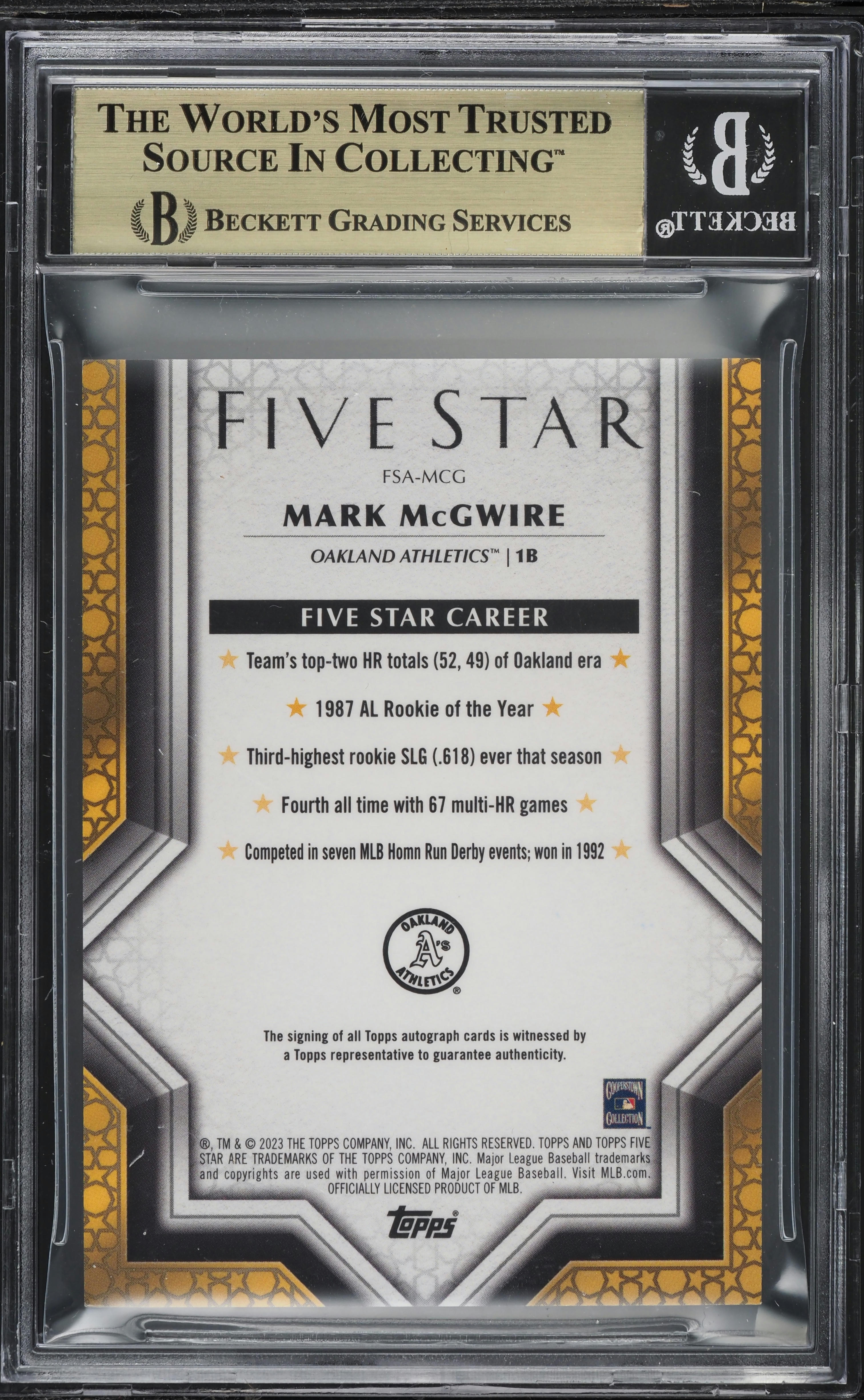 2023 Topps Five Star Mark McGwire AUTO #FSA-MCG BGS 9.5 GEM MINT 