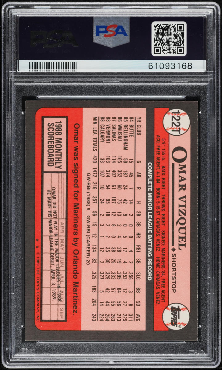 1989 Topps Traded Omar Vizquel ROOKIE #122T PSA 8 NM-MT