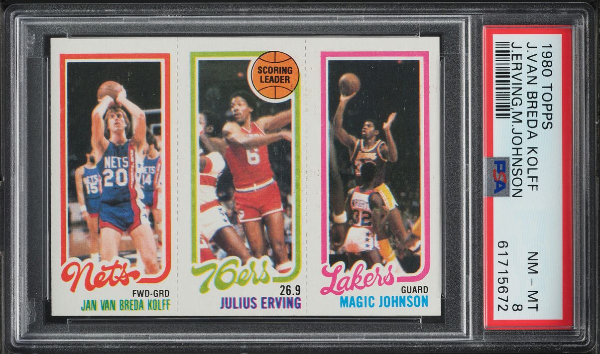 1980 Topps Basketball Jan Van Breda Kolff Julius Erving Magic Johnson RC PSA 8