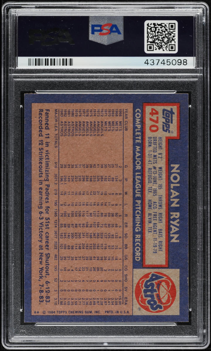 1984 Topps Nolan Ryan #470 PSA 10 GEM MINT