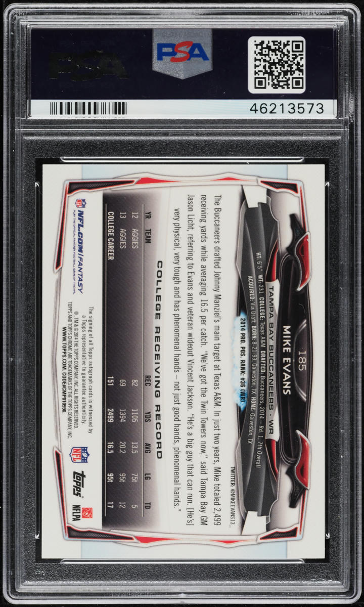 2014 Topps Chrome Ball In Right Hand Mike Evans ROOKIE AUTO #185 PSA 10 GEM MINT