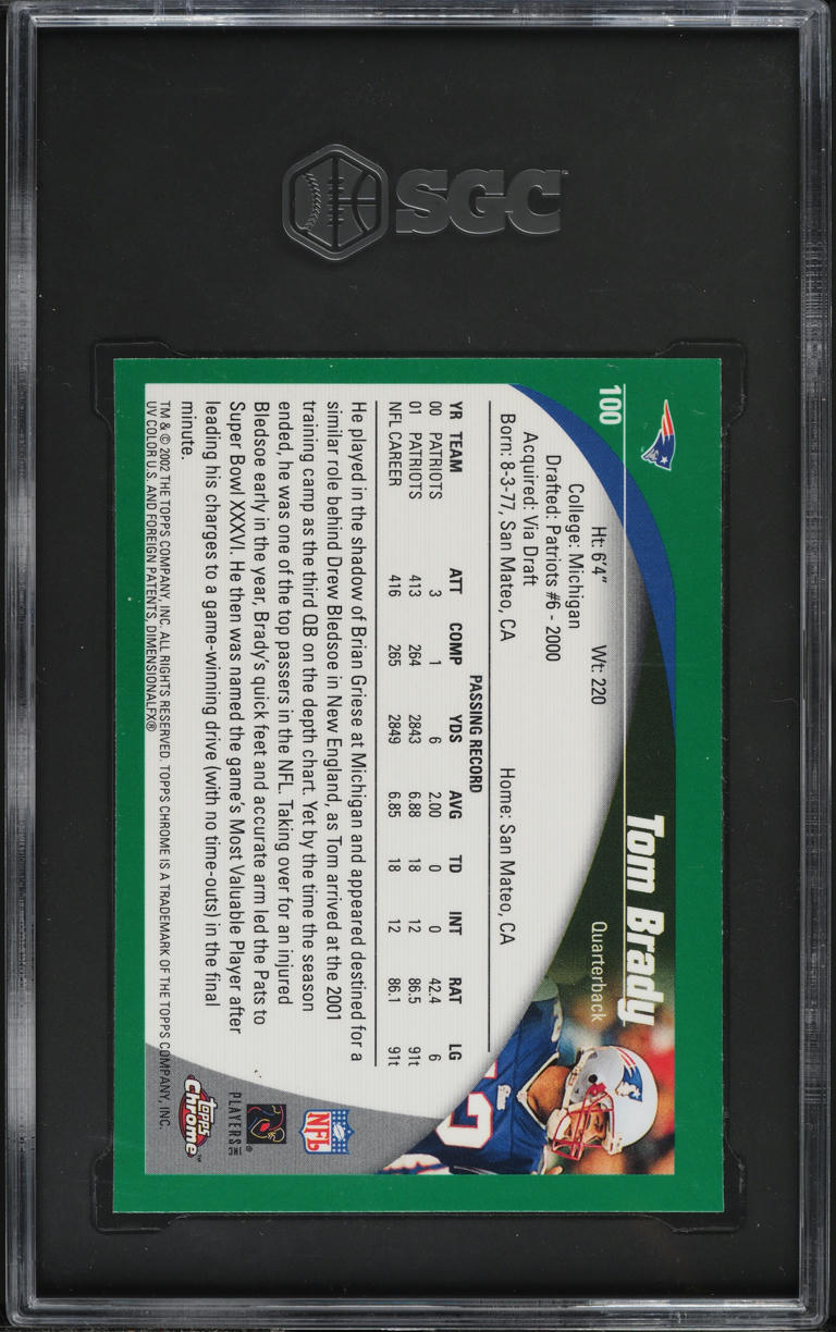 2002 Topps Chrome Tom Brady #100 SGC 9.5 MINT+