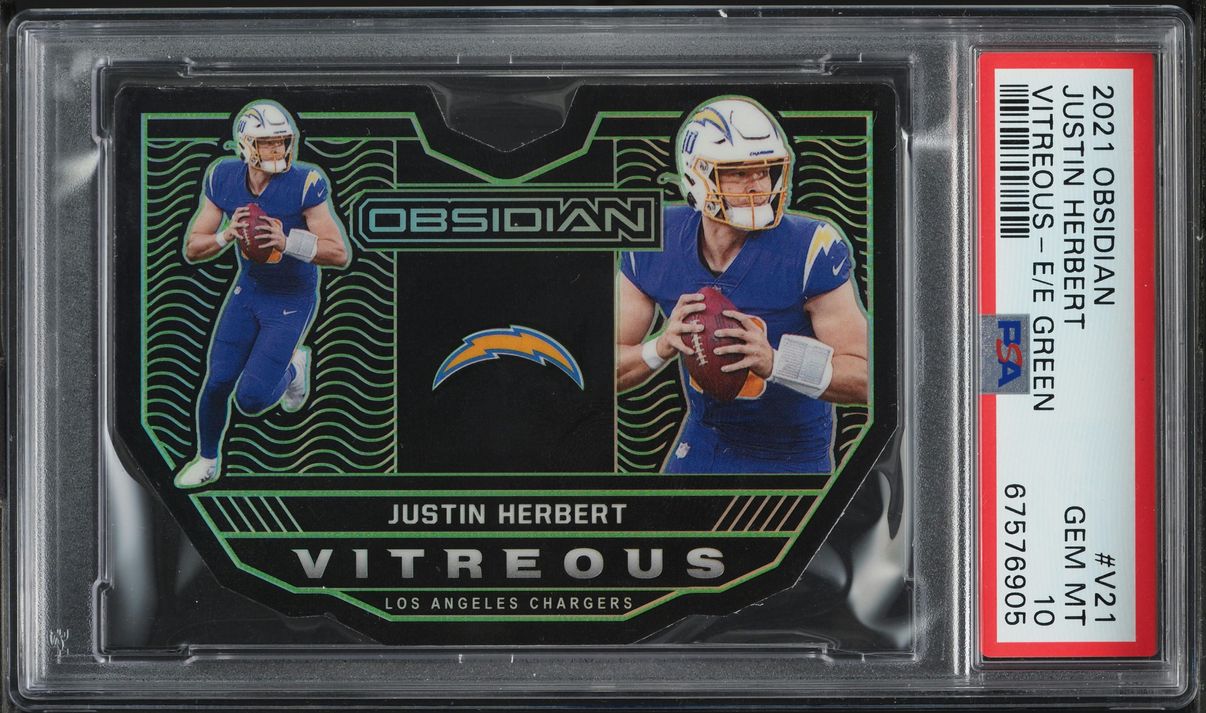 2021 Panini Obsidian Vitreous E/E Green Die-Cut Justin Herbert /15 #V21 PSA 10