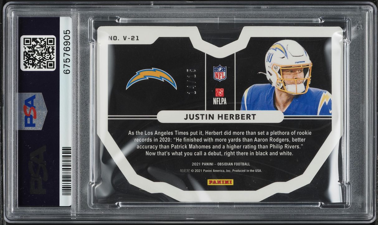 2021 Panini Obsidian Vitreous E/E Green Die-Cut Justin Herbert /15 #V21 PSA 10