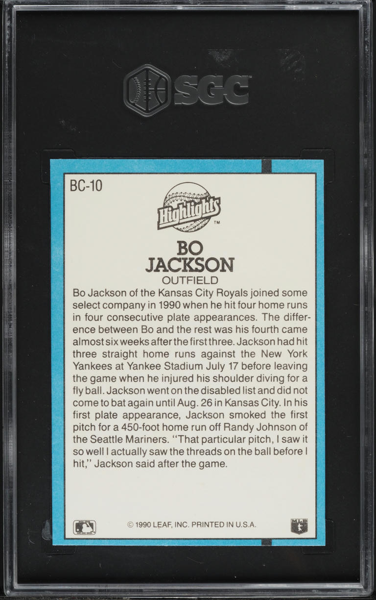 1991 Donruss Highlights Bo Jackson #BC-10 SGC 9.5 MINT+