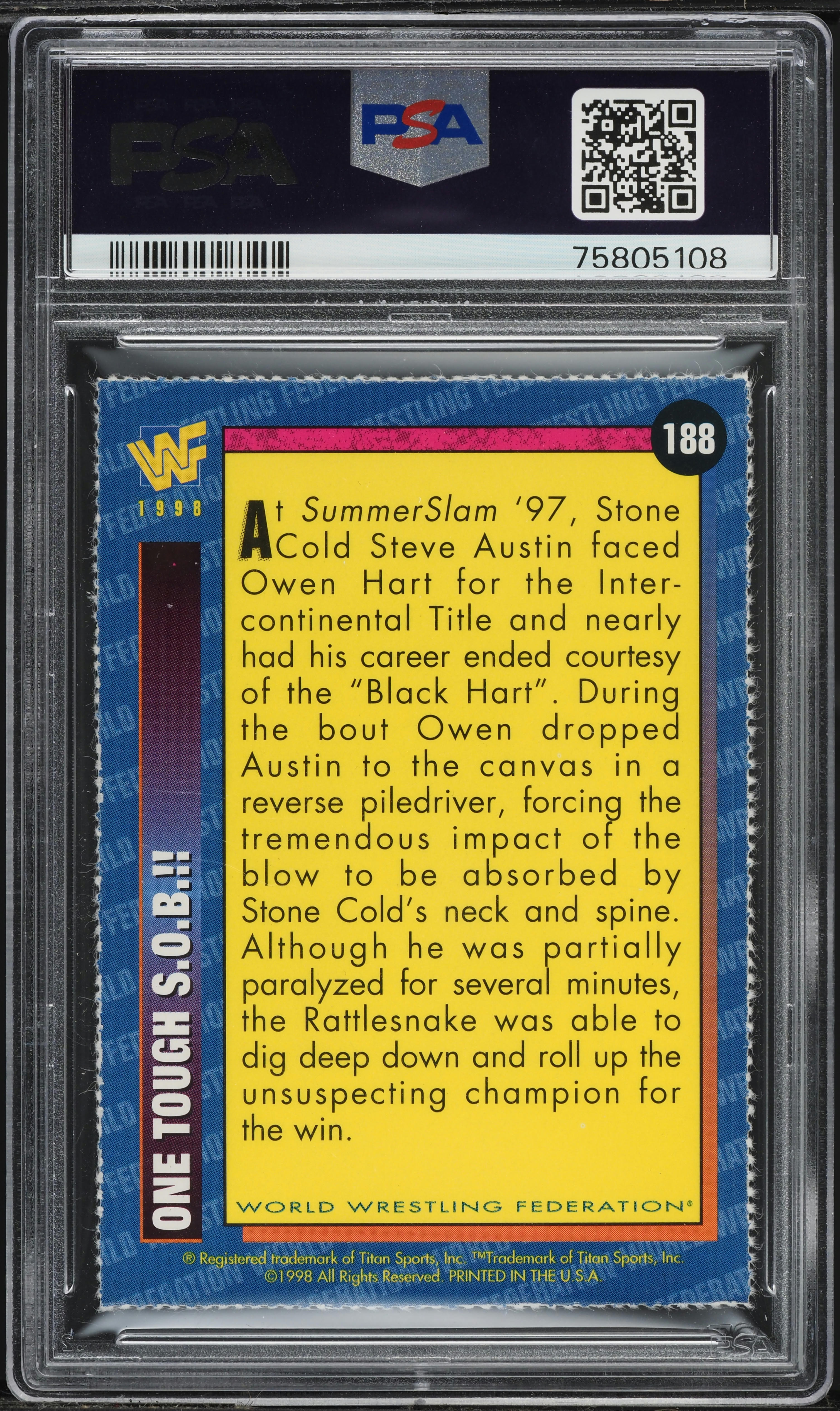 1998 WWF Magazine One Tough S.O.B.!! #188 PSA 4 VGEX on Fanatics Collect, image size:3017x5065