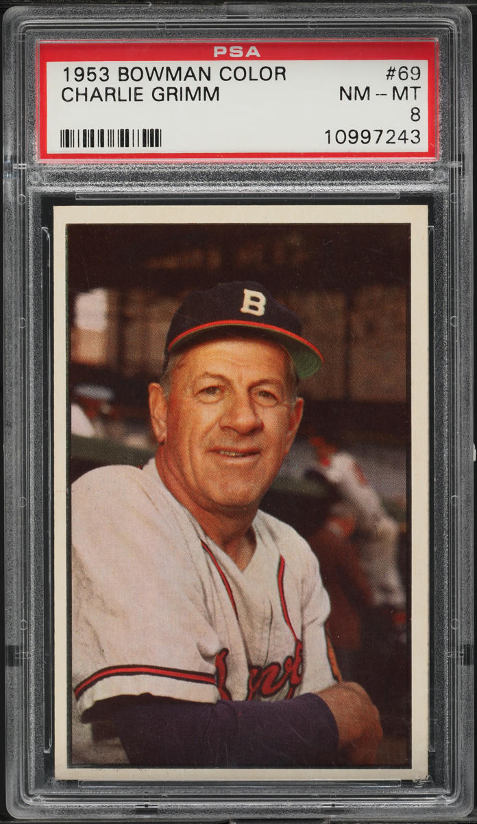 1953 Bowman Color SETBREAK Charlie Grimm #69 PSA 8 NM-MT