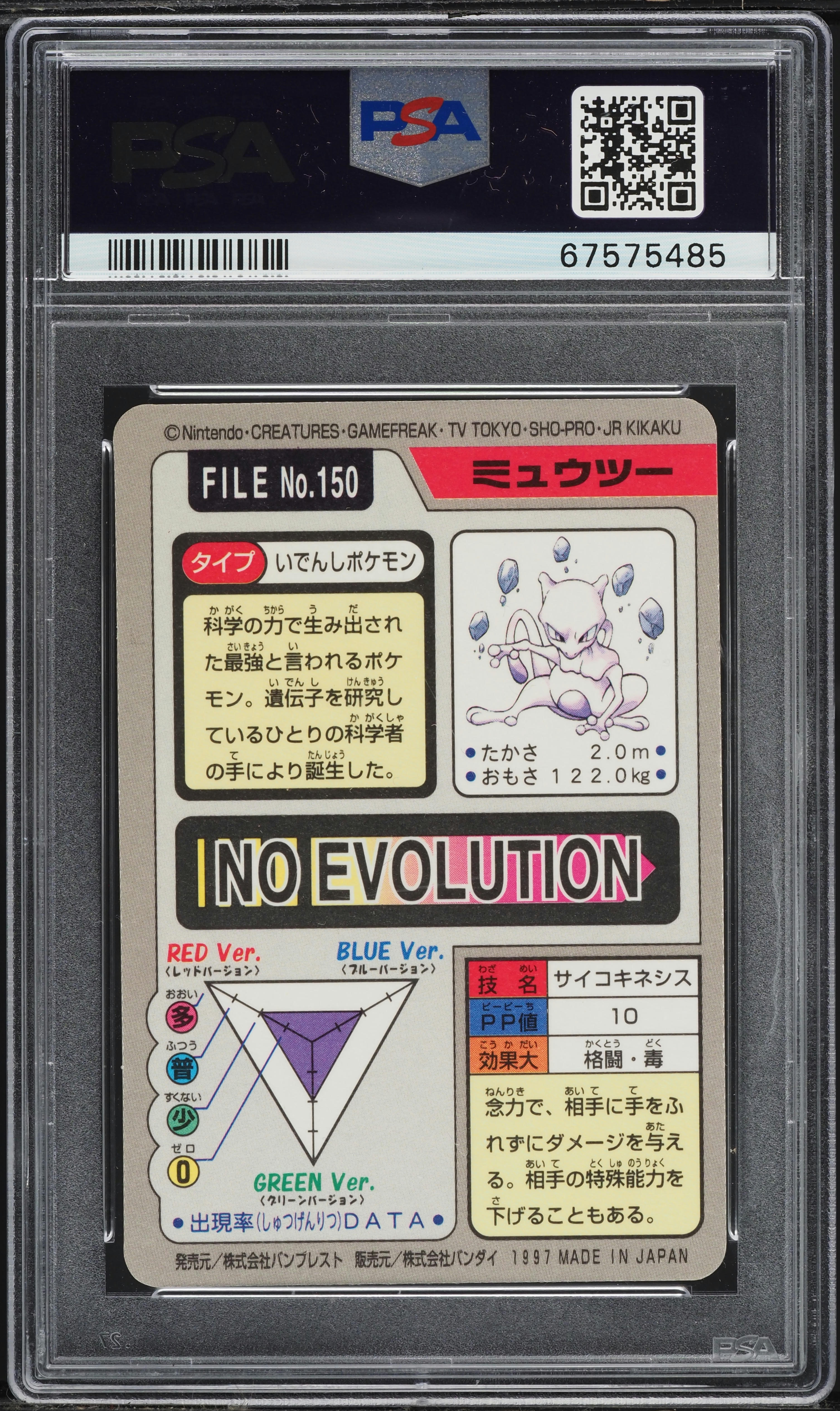 1997 Pokemon Japanese Pocket Monsters Carddass Prism Mewtwo #150