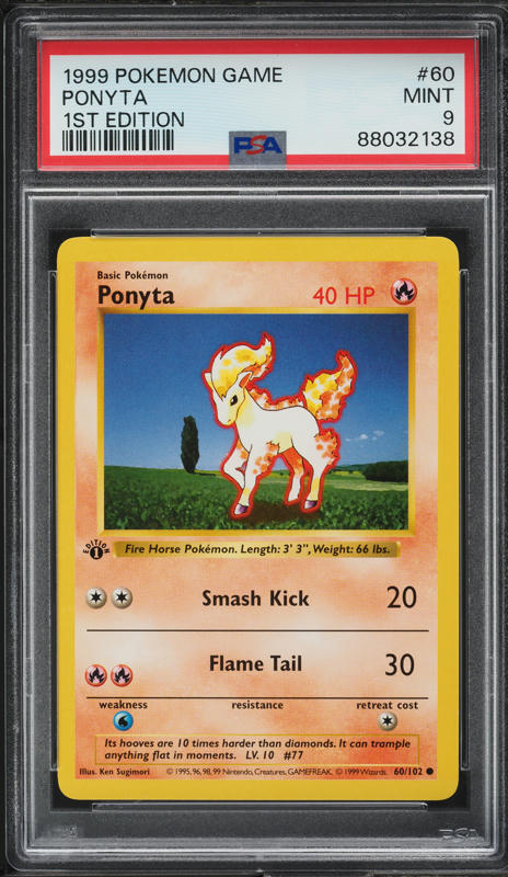 1999 Pokemon Base Set Shadowless 1st Edition Ponyta #60 PSA 9 MINT