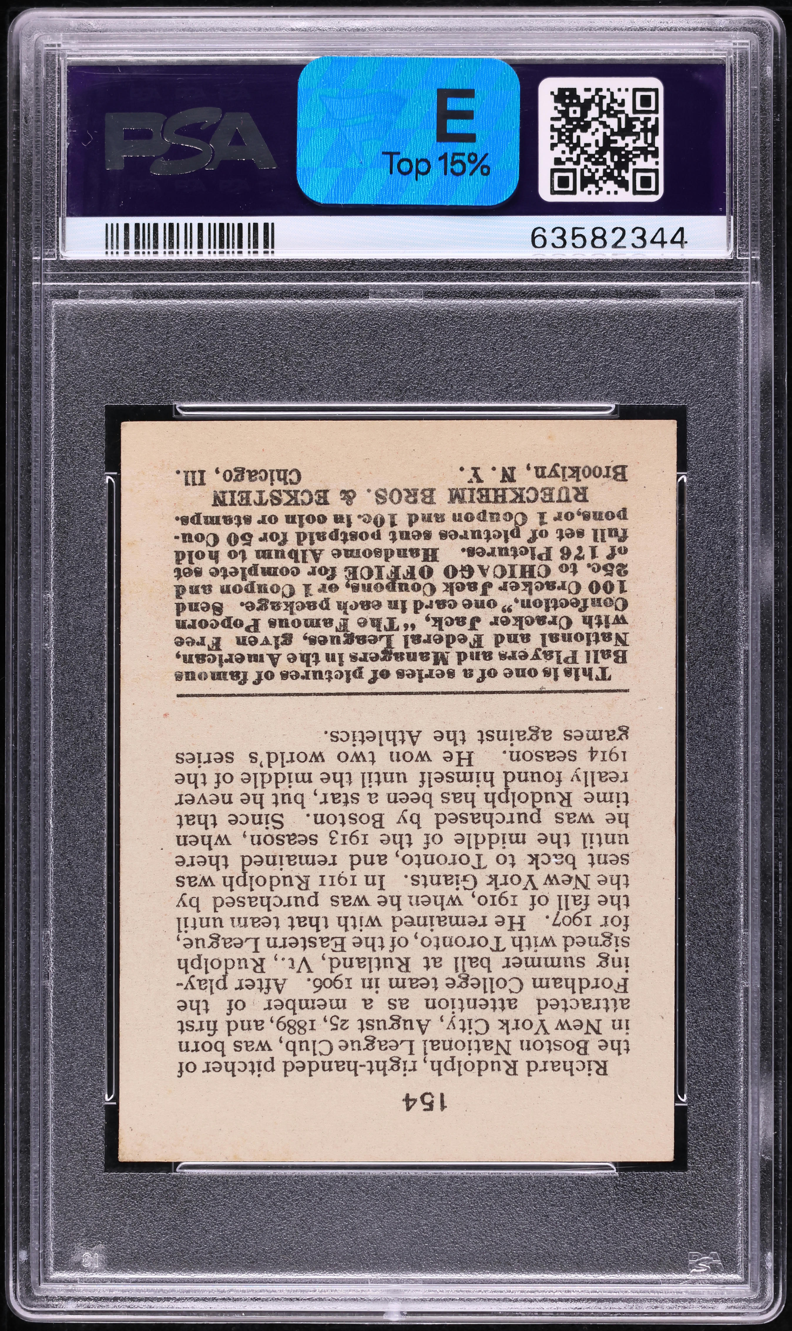 1915 Cracker Jack Dick Rudolph #154 PSA 6 EXMT on Fanatics Collect