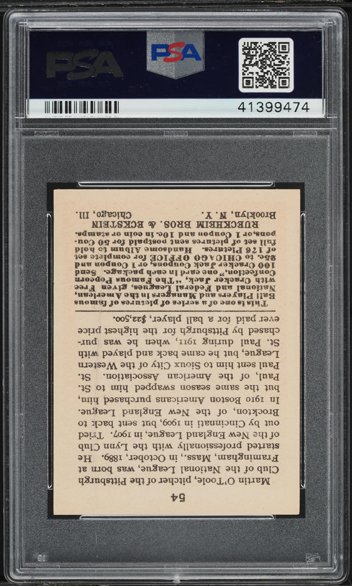 1915 Cracker Jack Marty O'Toole #54 PSA 6.5 EXMT+