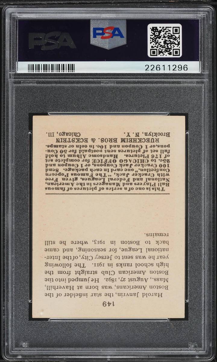1915 Cracker Jack Hal Janvrin #149 PSA 7 NRMT