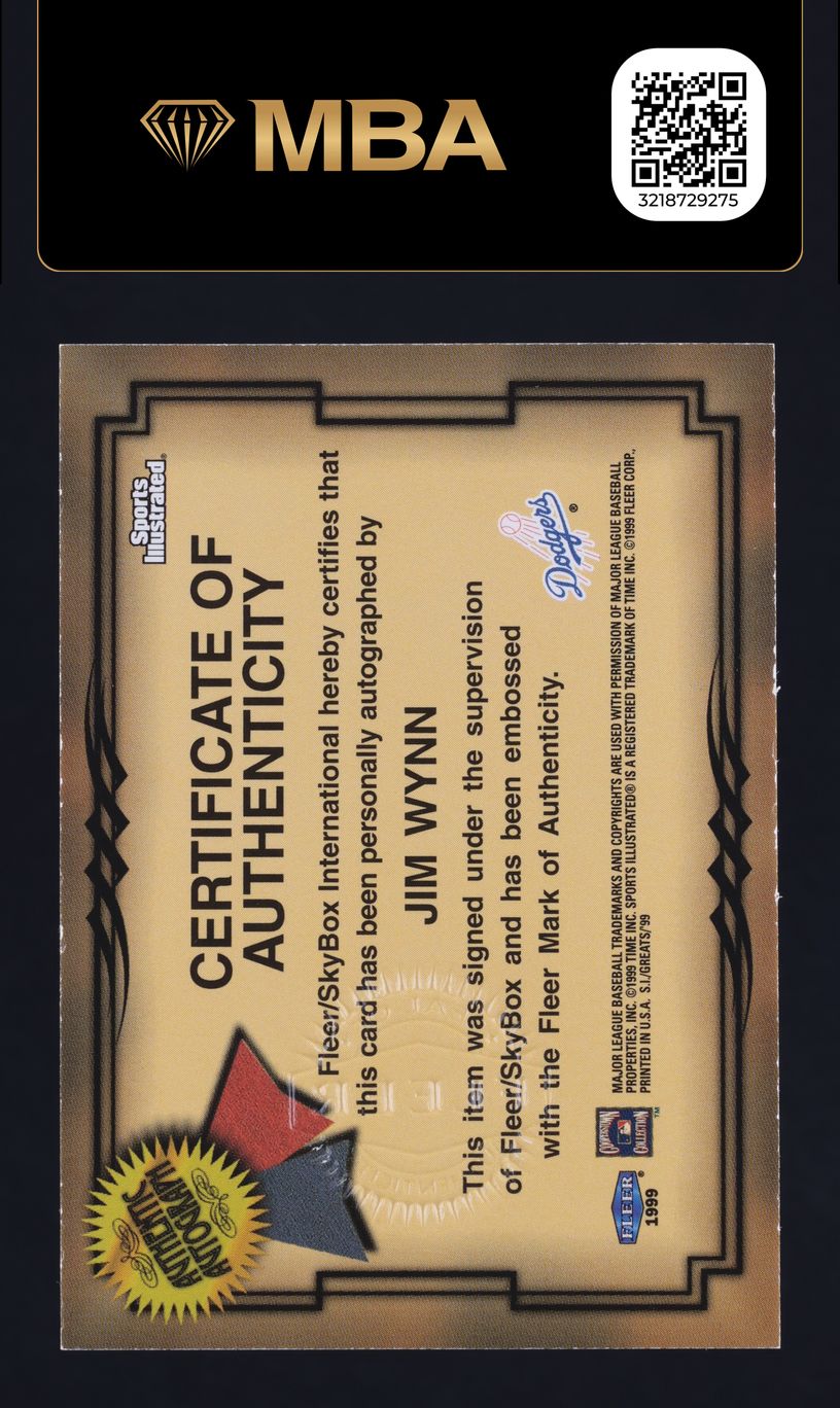 1999 Fleer Sports Illustrated Greats Of The Game Jim Wynn AUTO MBA AUTH